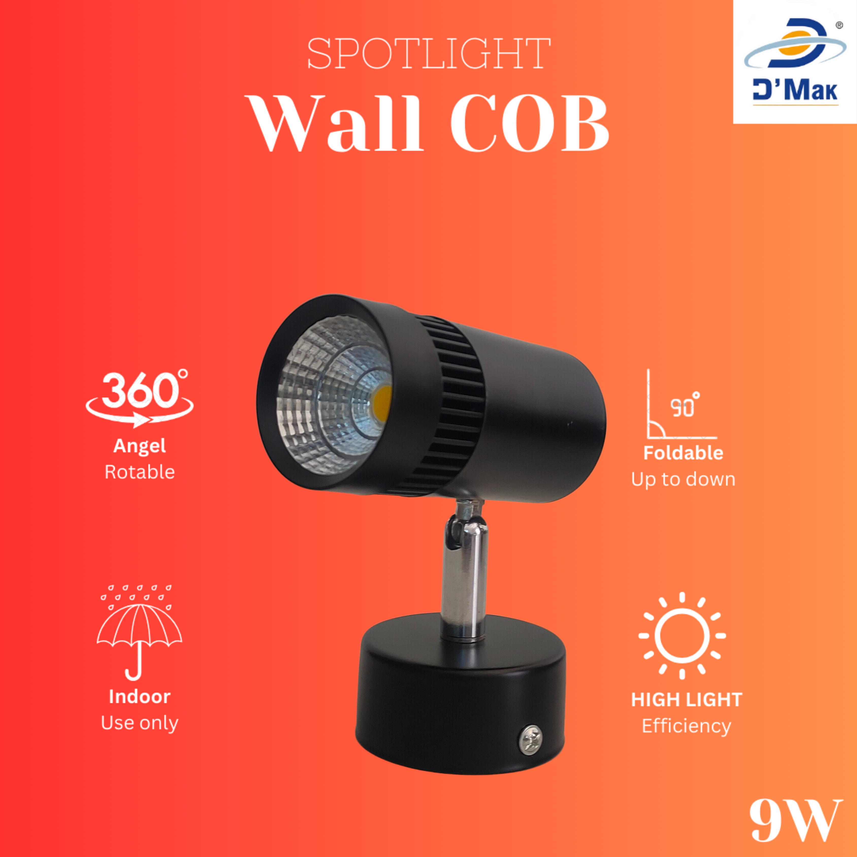 9 Watt Led Black Body Wall Light for focusing wall or photo frame