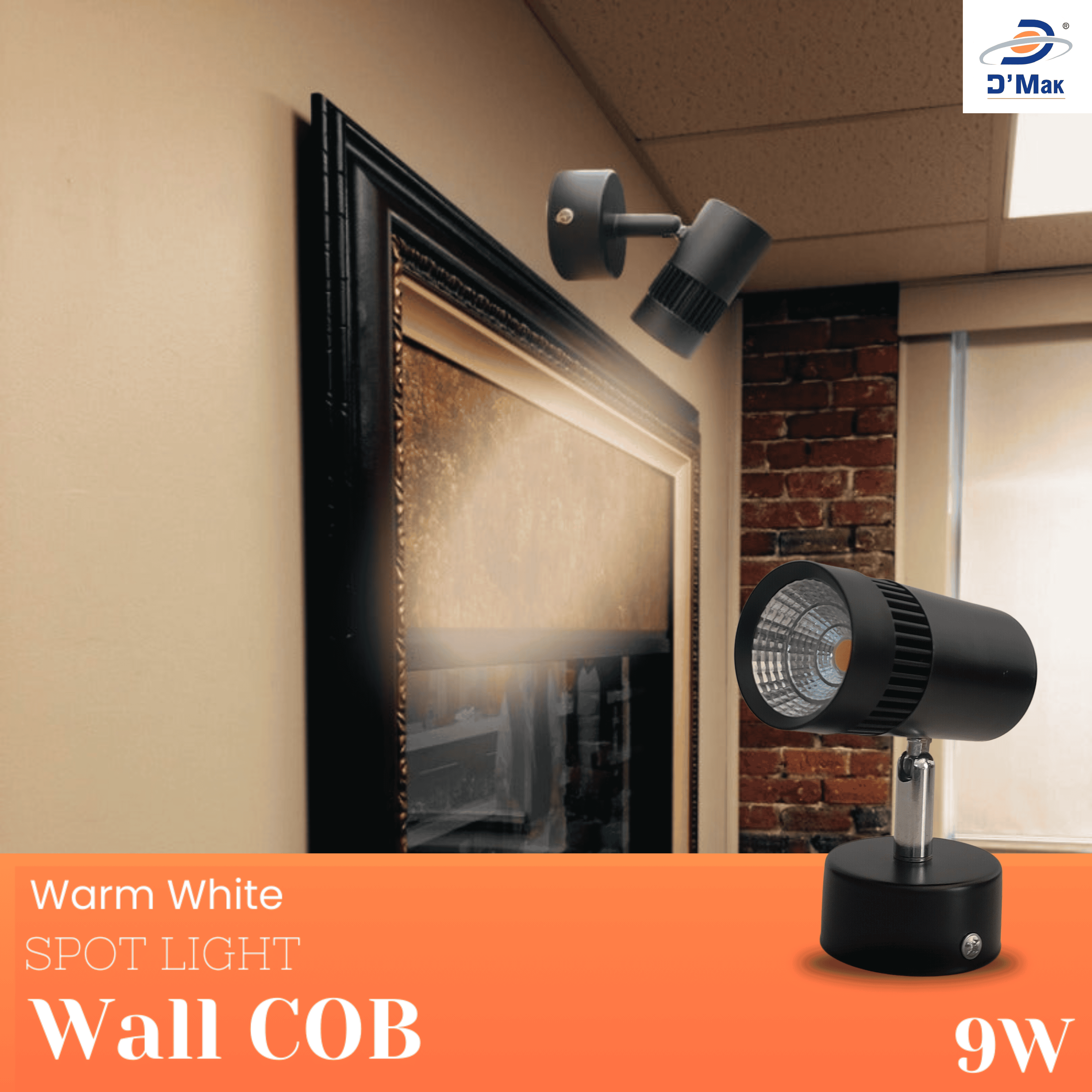 9 Watt Led Black Body Wall Light for focusing wall or photo frame