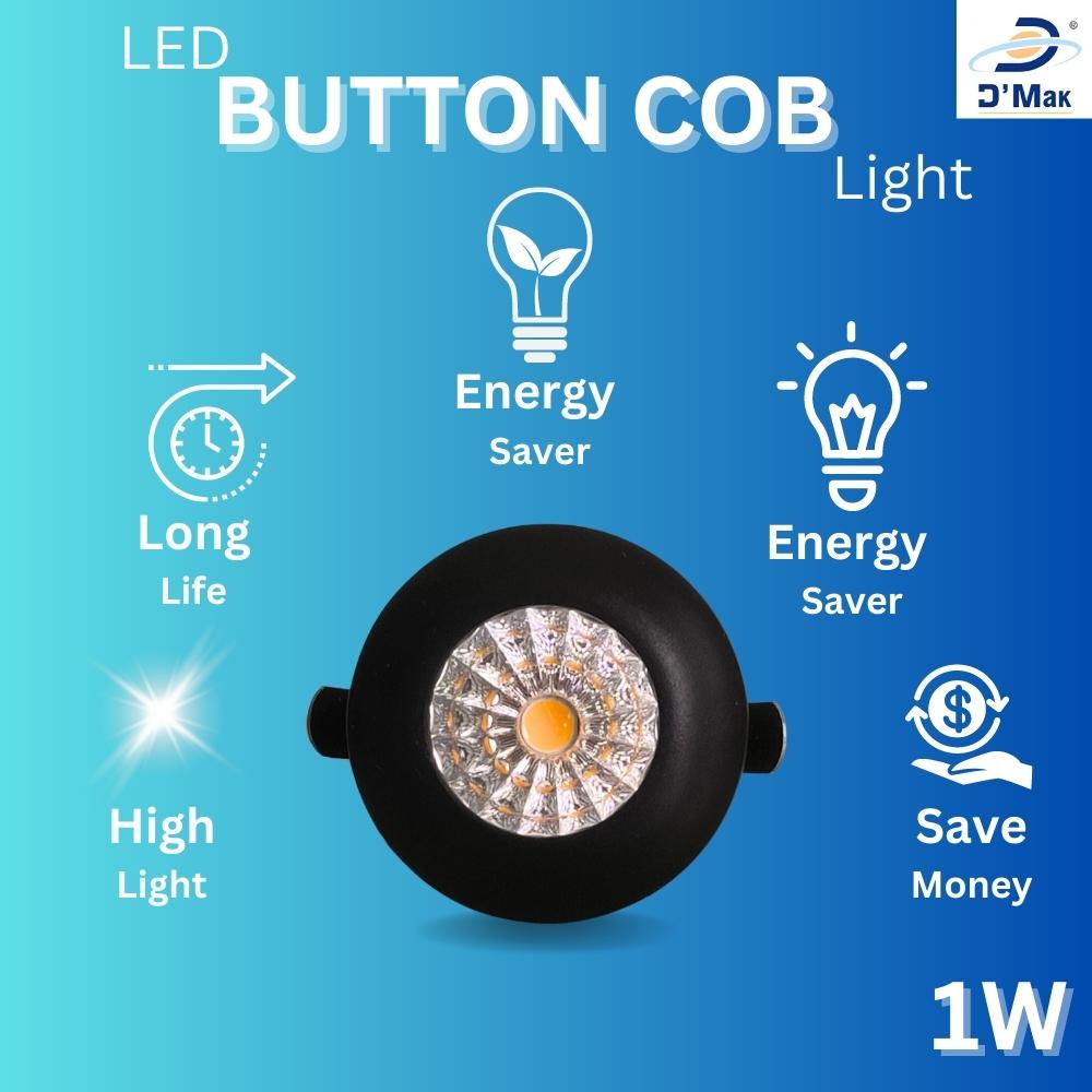 1 Watt Round LED Button COB Light Black Body for POP/ Recessed Lighting