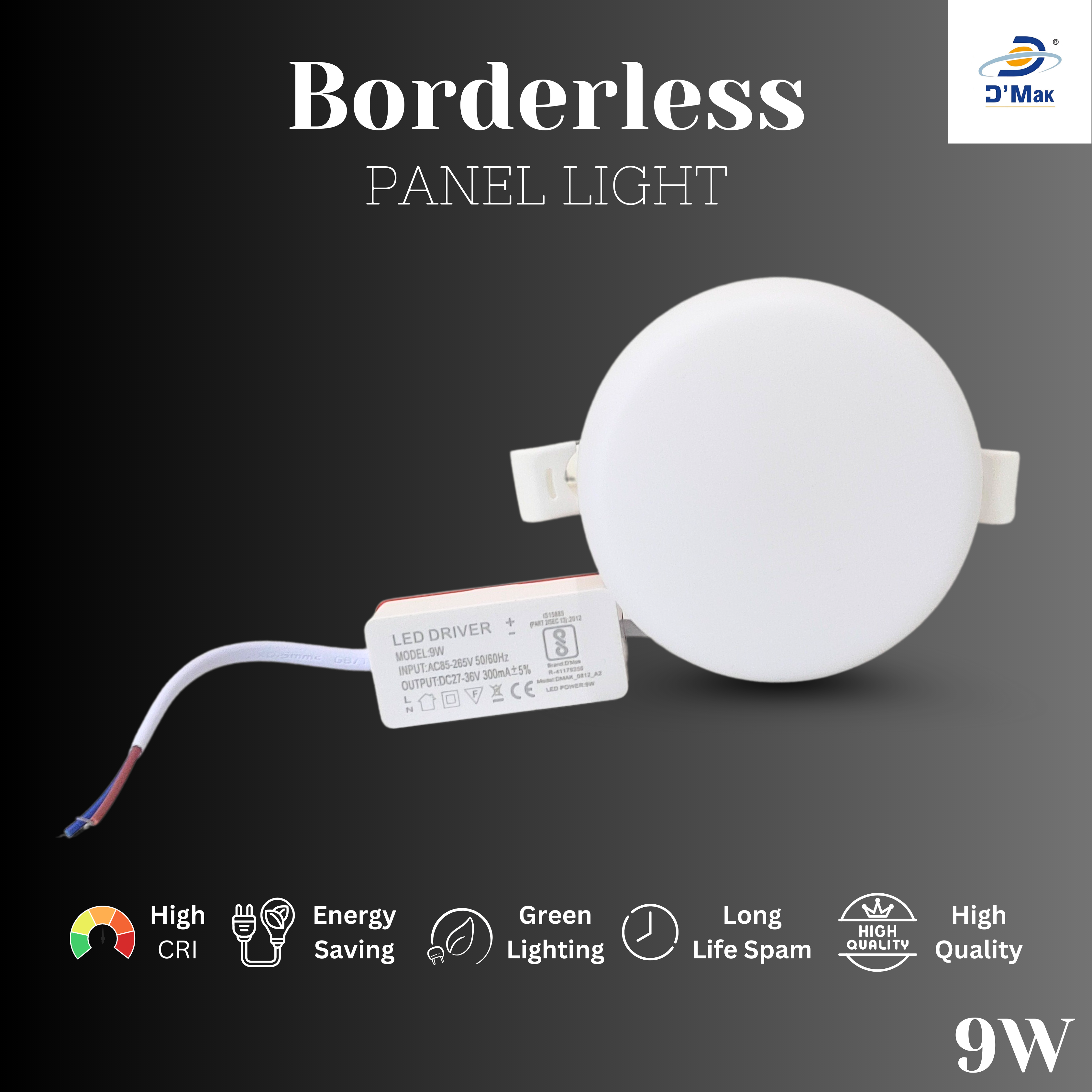 9 Watt  Borderless Conceal Light for POP/ Recessed Lighting in Round Shape with Adjustable base