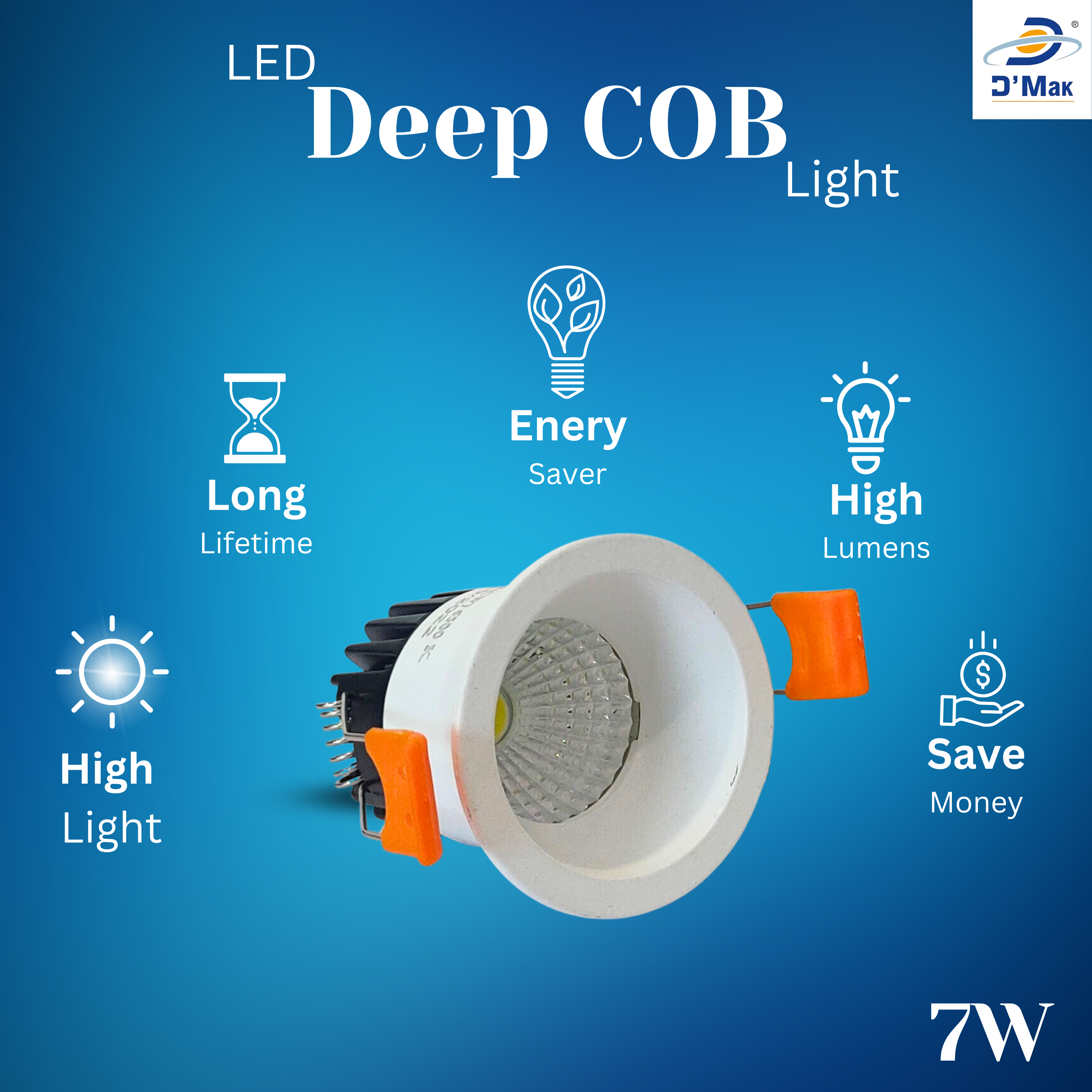 7 Watt Round LED White Body Deep COB Light for POP/ Recessed Lighting