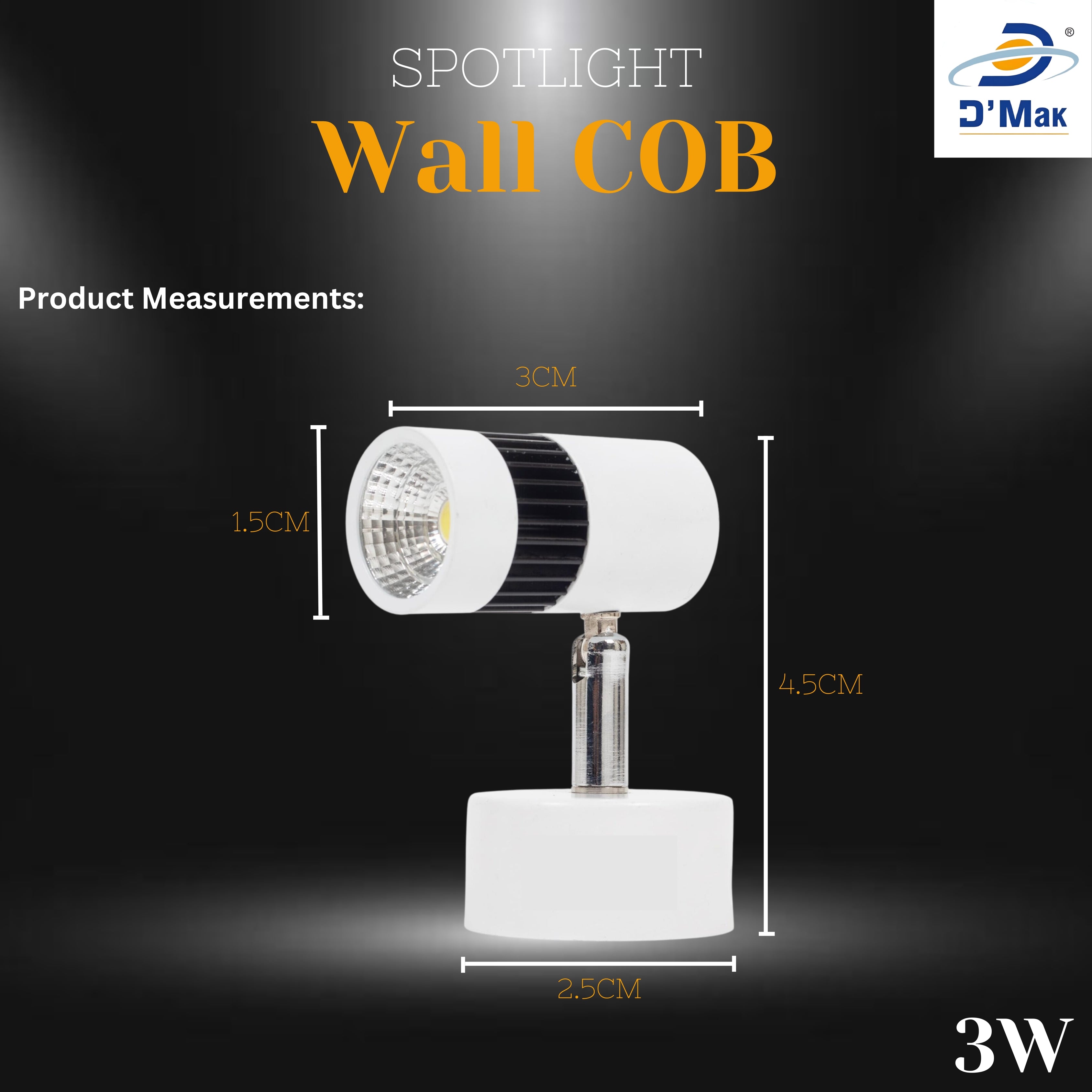 3 Watt Led White Body Wall Light for focusing wall or photo frame