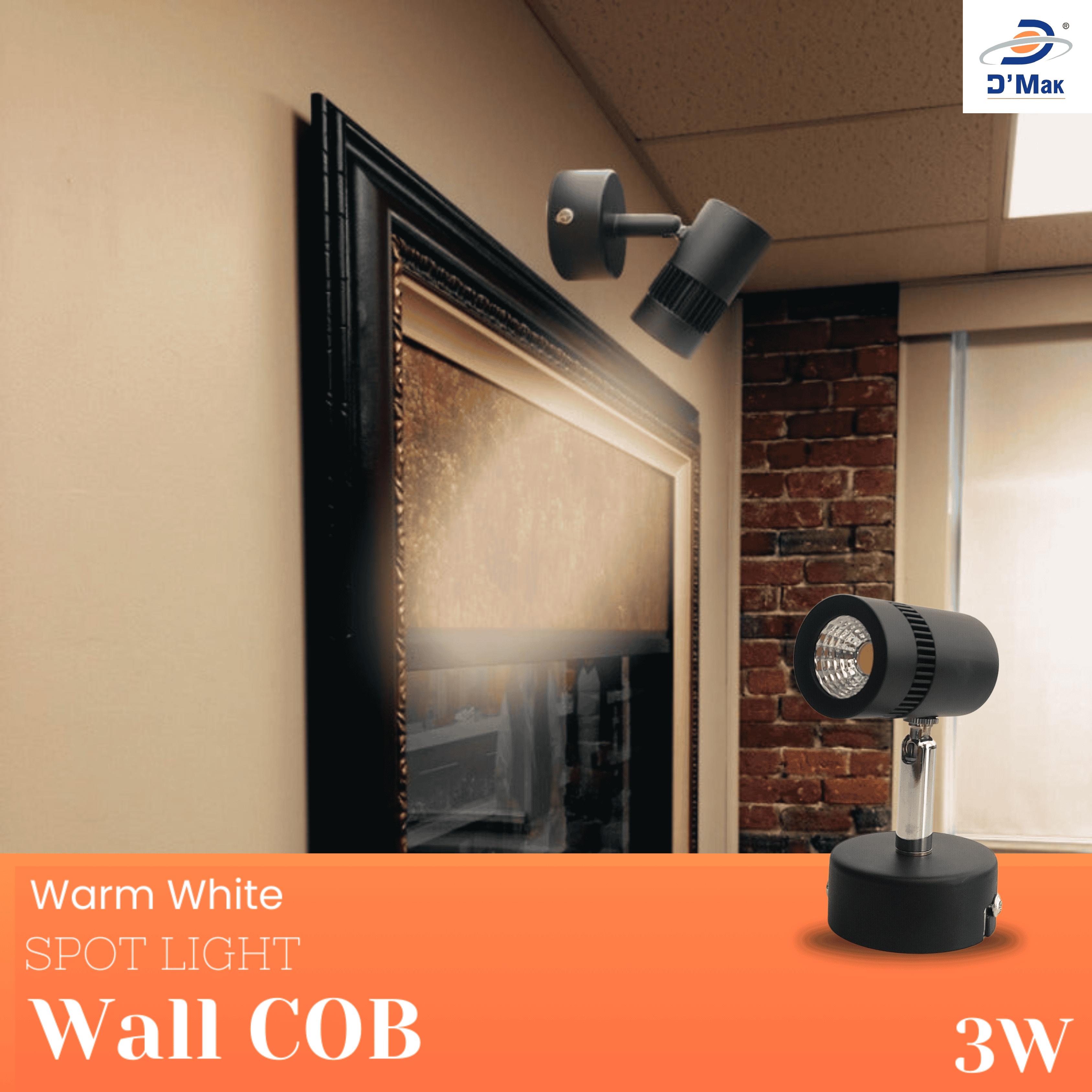 3 Watt Led Black Body Wall Light for focusing wall or photo frame
