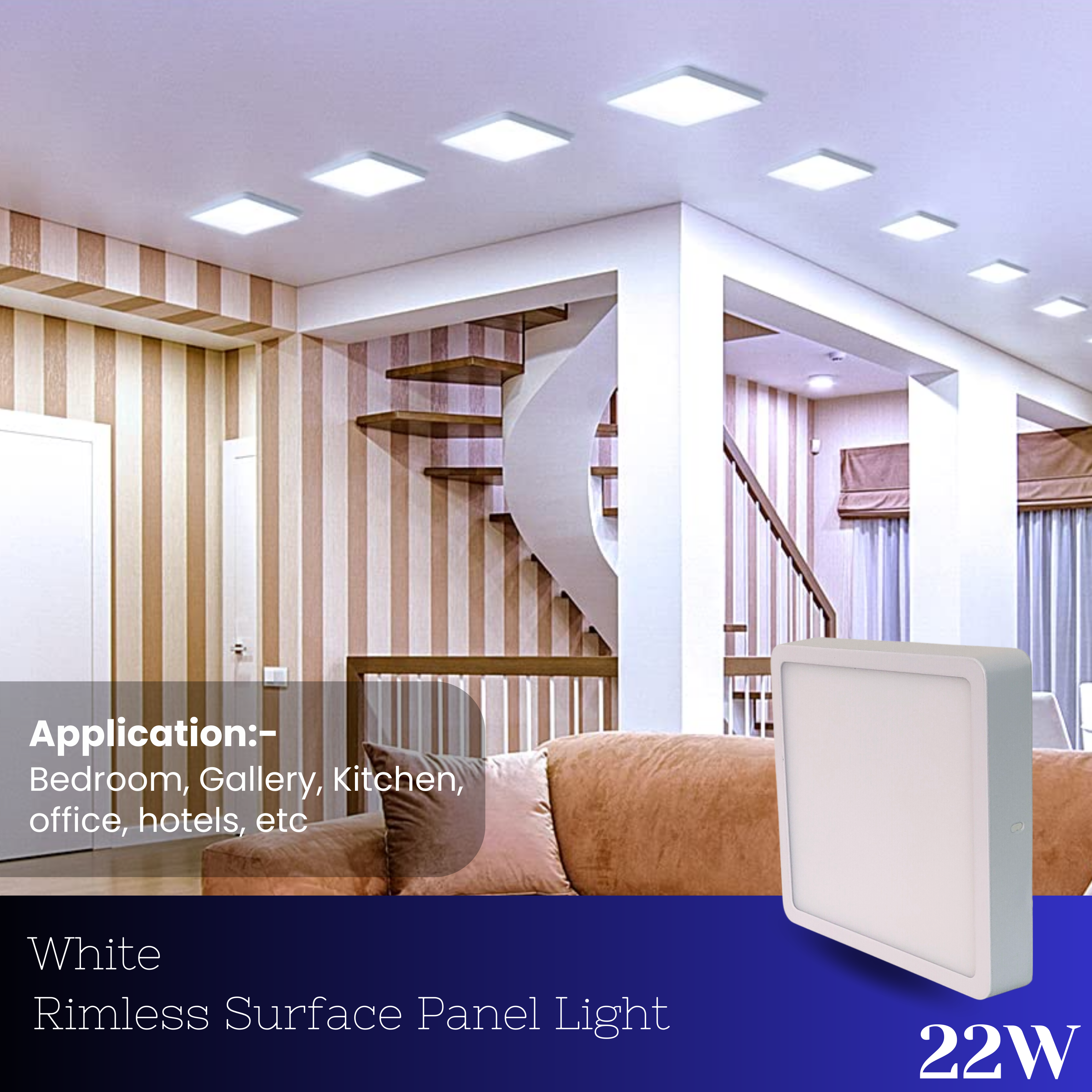 22 Watt Led Rimless Border Surface Light for Ceiling