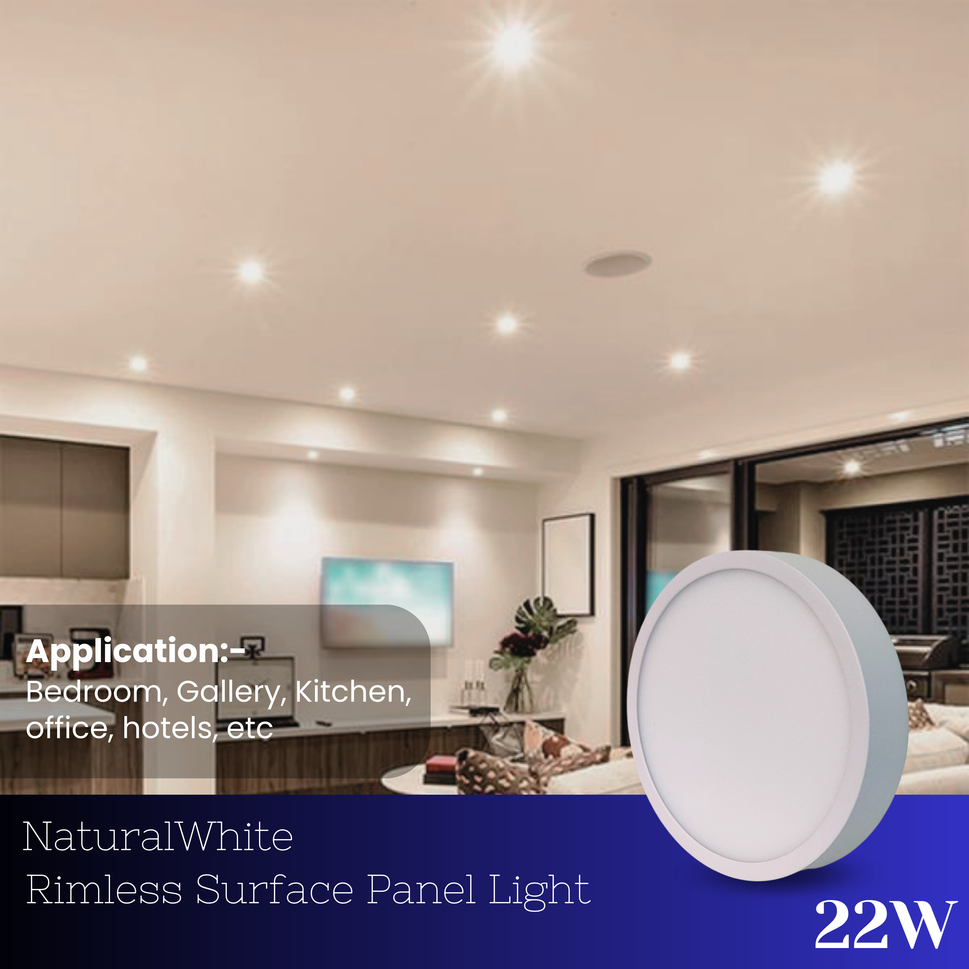 22 Watt Led Rimless Border Surface Light for Ceiling