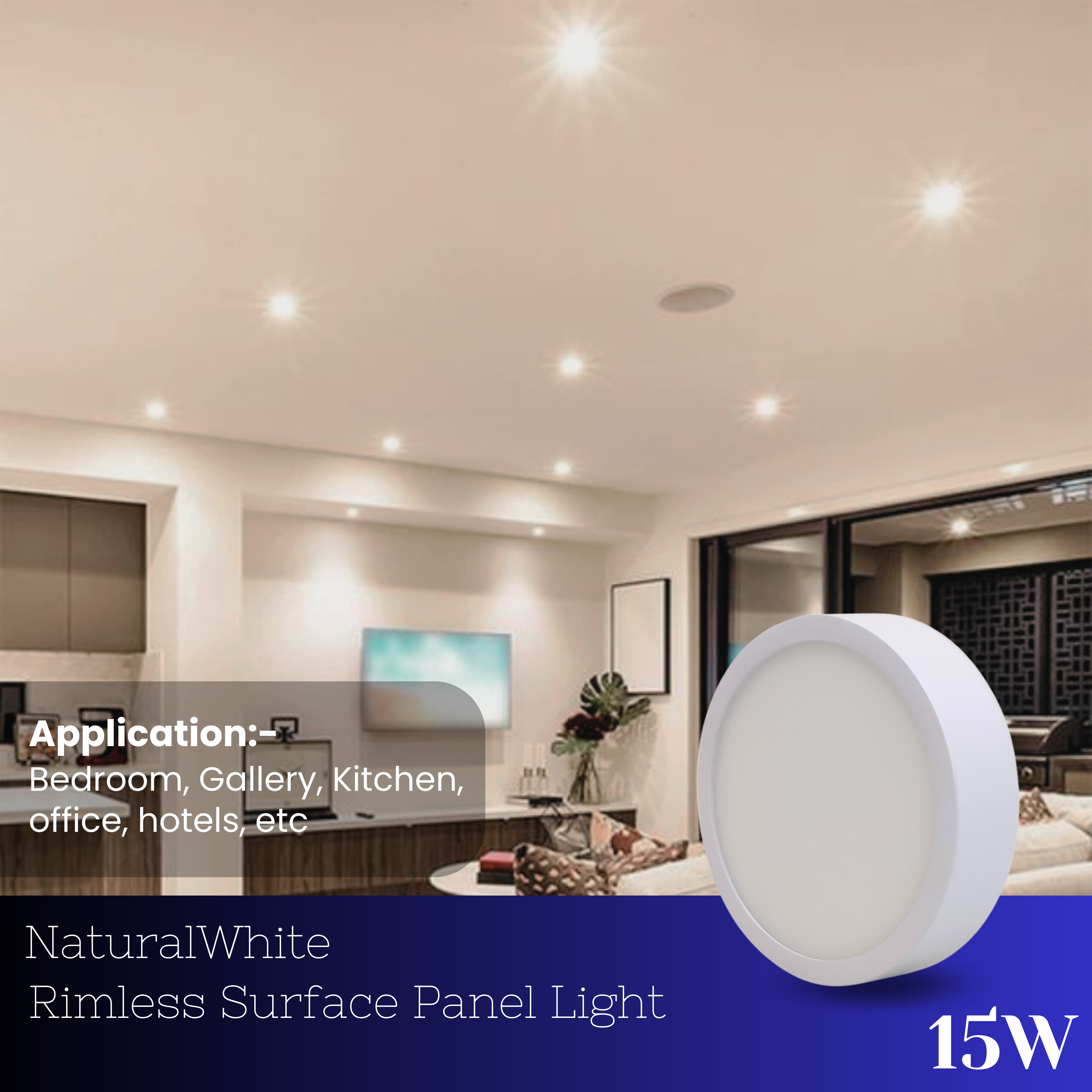 15 Watt Led Rimless Border Surface Light for Ceiling