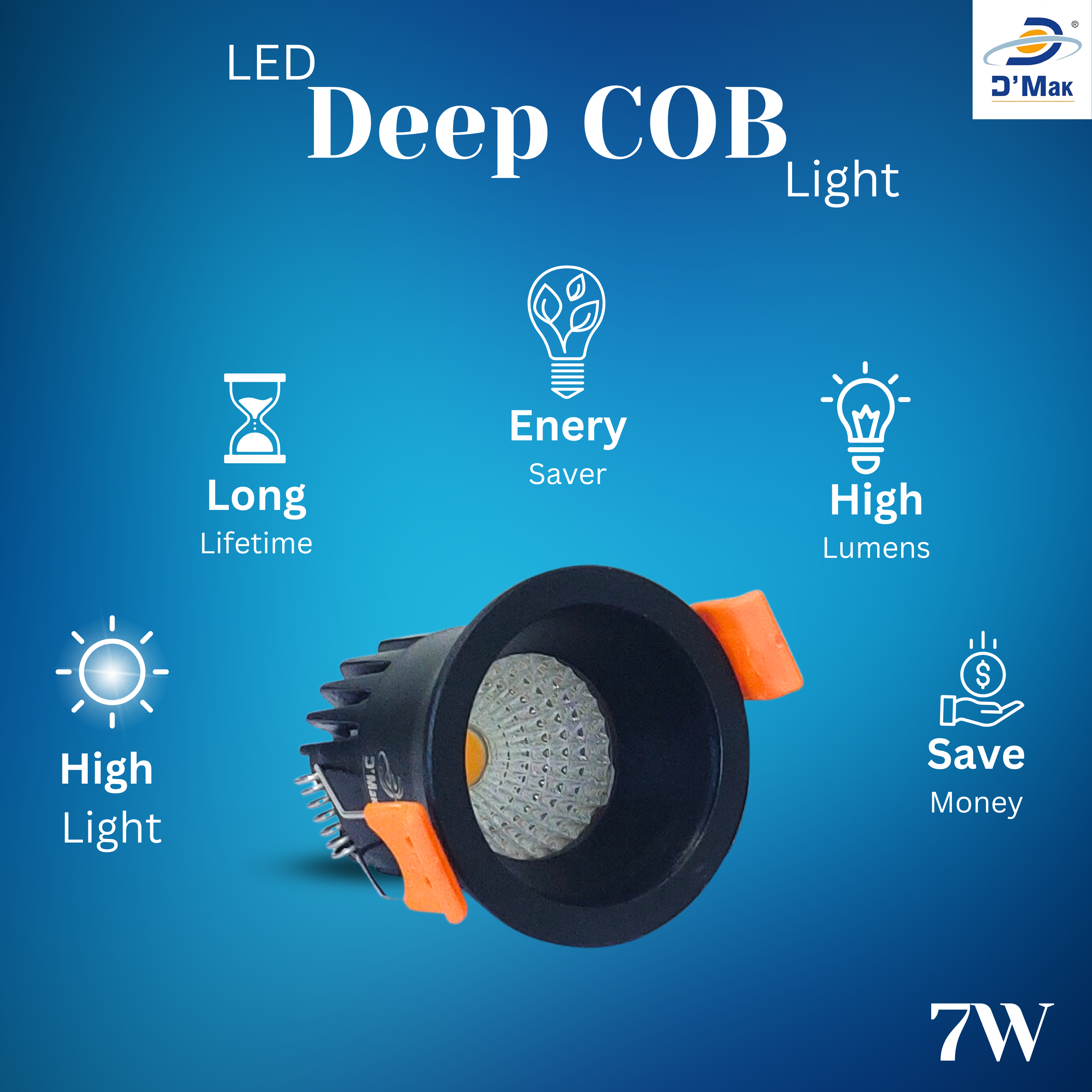 7 Watt Round LED Black Body Deep COB Light for POP/ Recessed Lighting