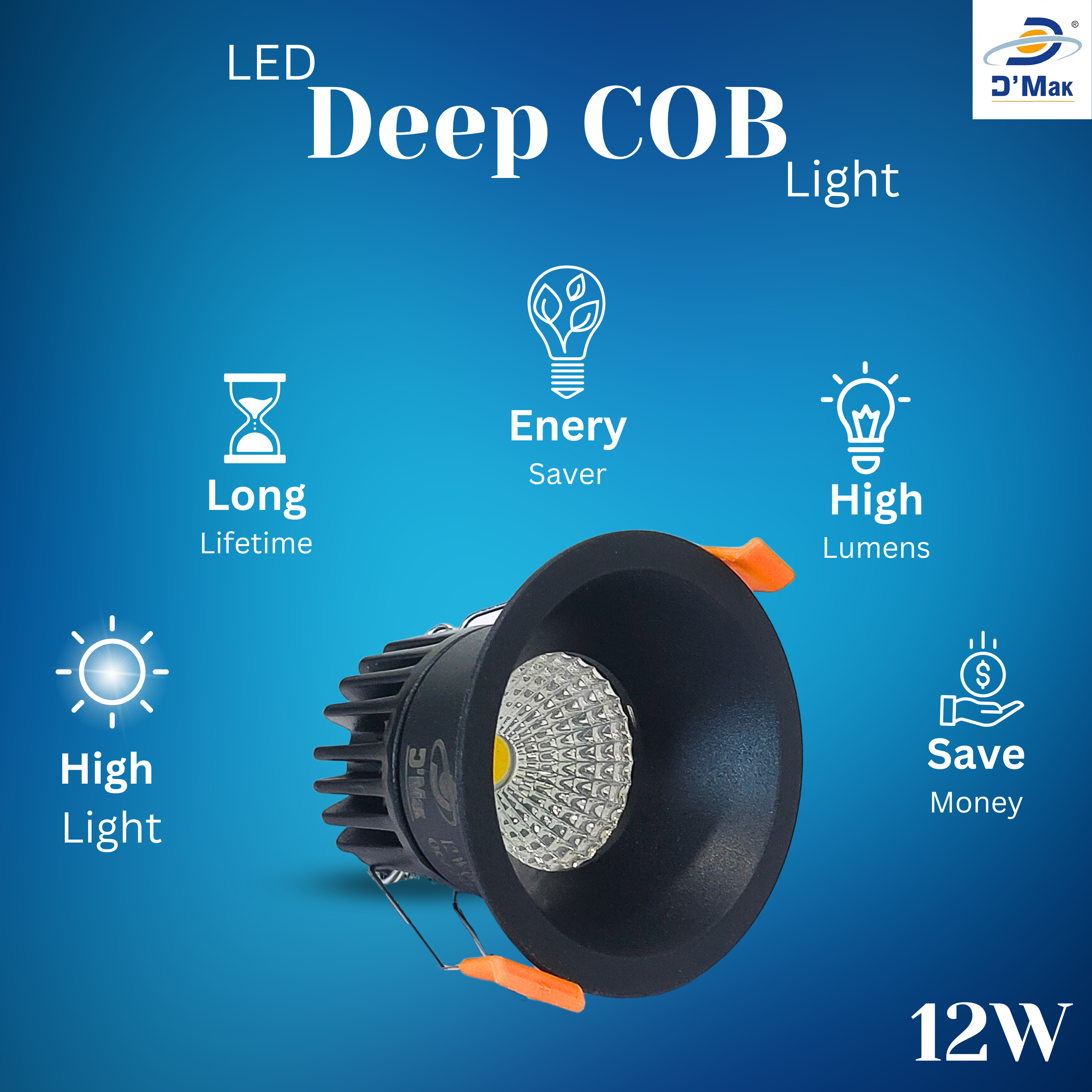 12 Watt Round LED Black Body Deep COB Light for POP/ Recessed Lighting