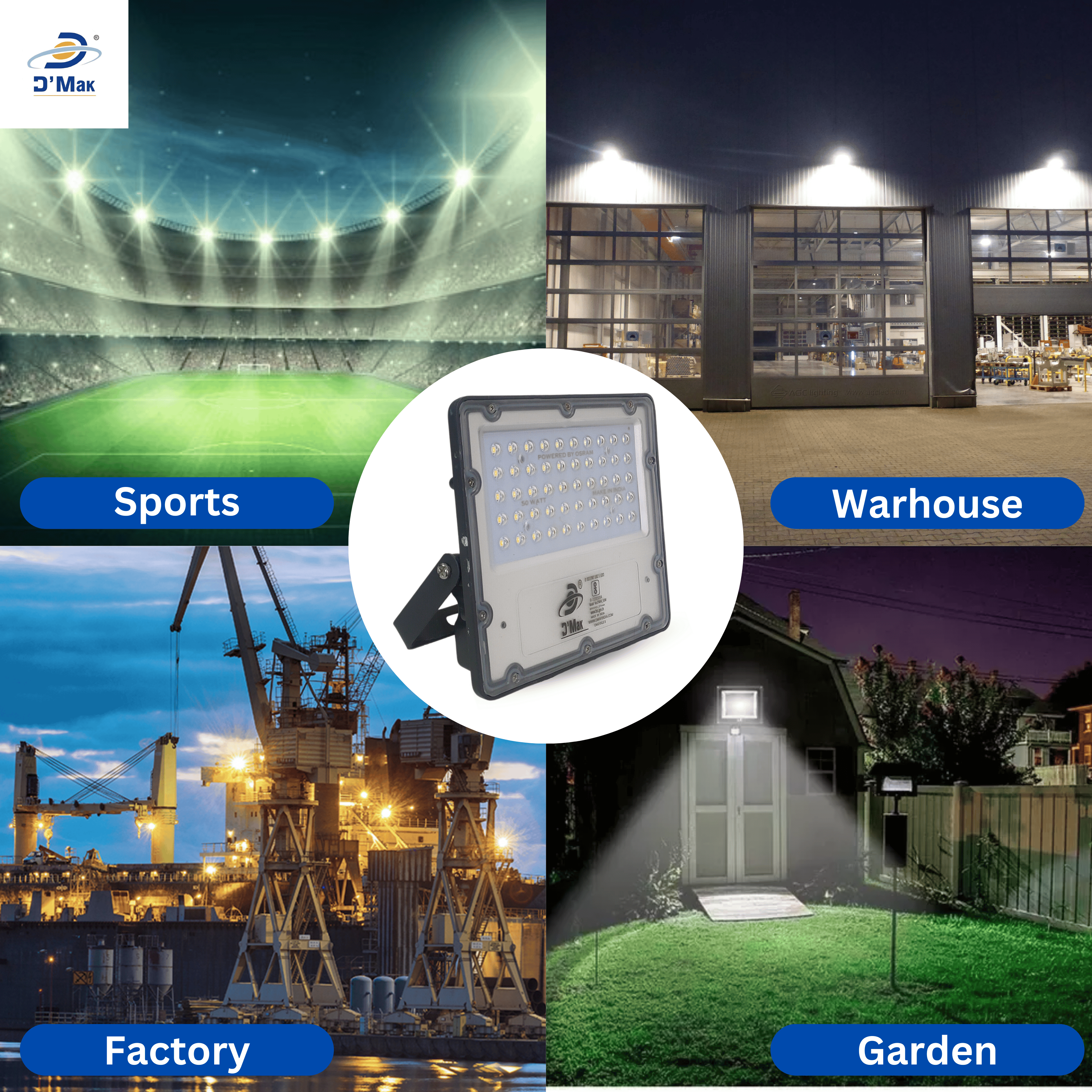 50 Watt LED Flood Light With Lens White Body Waterproof IP65 for Outdoor Purposes