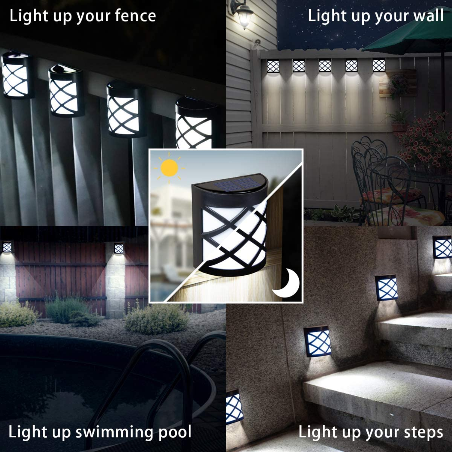 DMak Solar Fence Lights Waterproof Automatic Decorative Outdoor Solar Wall Lights for Deck, Patio, Stairs, Yard, Path and Driveway.