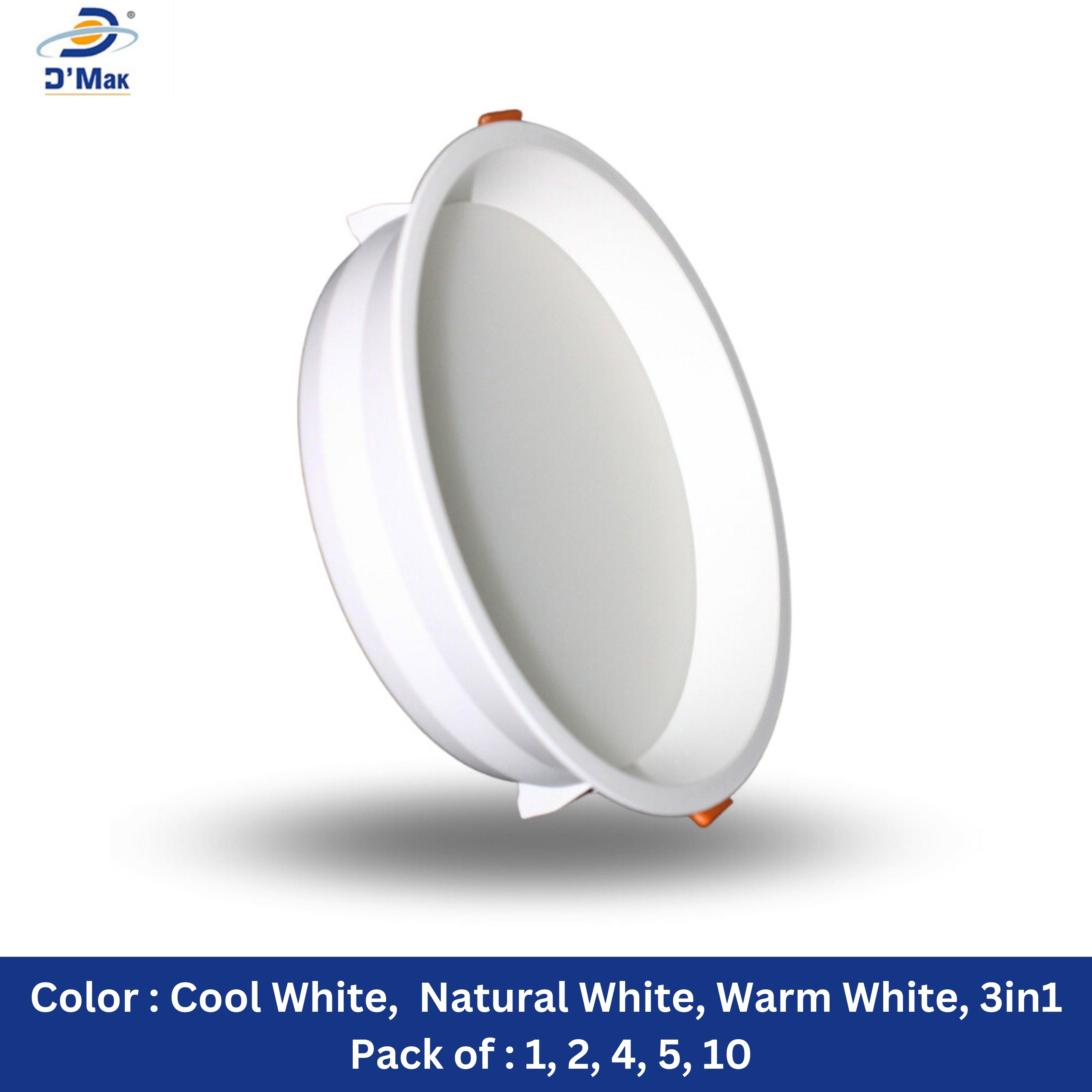 22 Watt Round Deep Down PC (Poly Carbonate) Panel Light in White Body for POP / Recessed Lighting