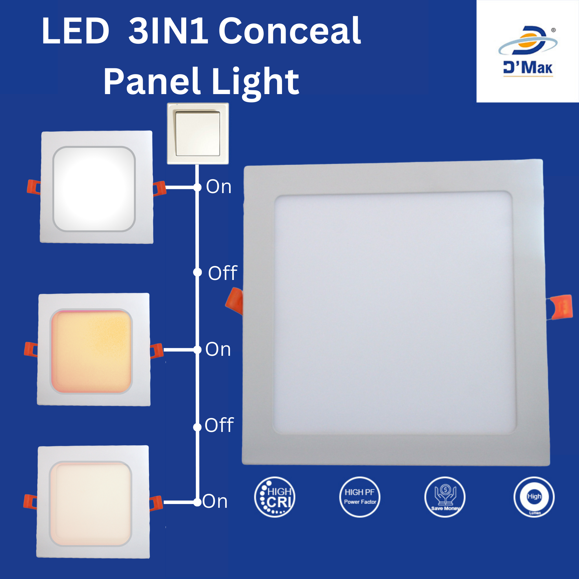 22 Watt Led Conceal Panel Light for POP/ Recessed Lighting 3in1 (White, Warm White, Natural White)