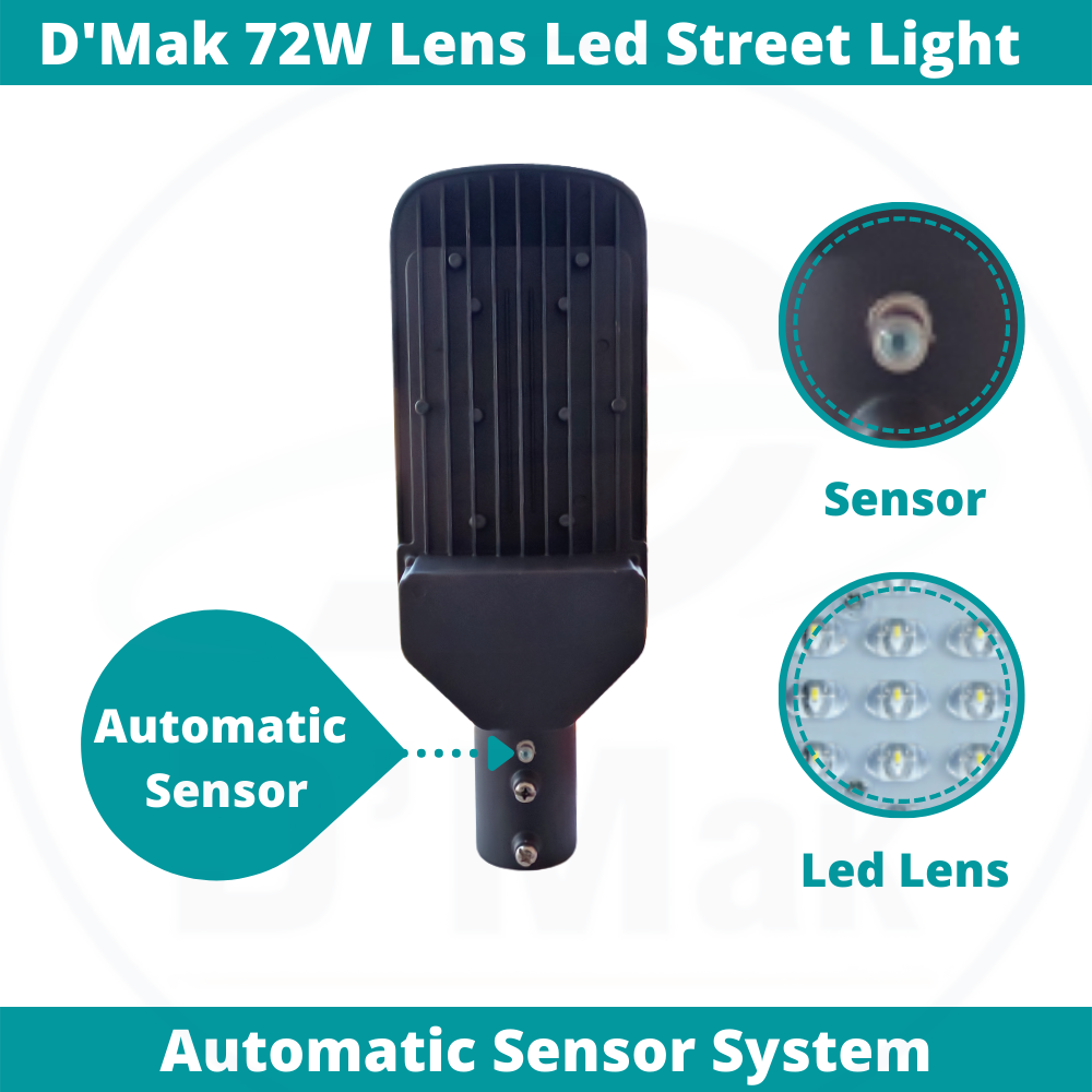 72 Watt Automatic Sensor System LED Street Light With Lens Waterproof IP65 for Outdoor Purposes