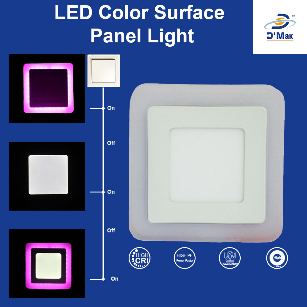 6 Watt (3+3) Double Colour LED Surface Panel Light Side 3D Effect Light