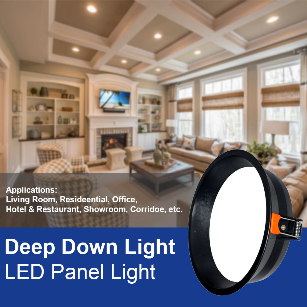 15 Watt Round Deep Down PC (Poly Carbonate) Panel Light in Black Body for POP / Recessed Lighting